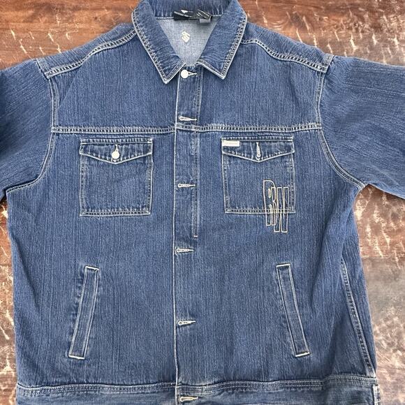 Vintage 2000s Rocawear Denim Blue Jean Jacket Mens XXXL Embroidered y2k - Picture 2 of 11